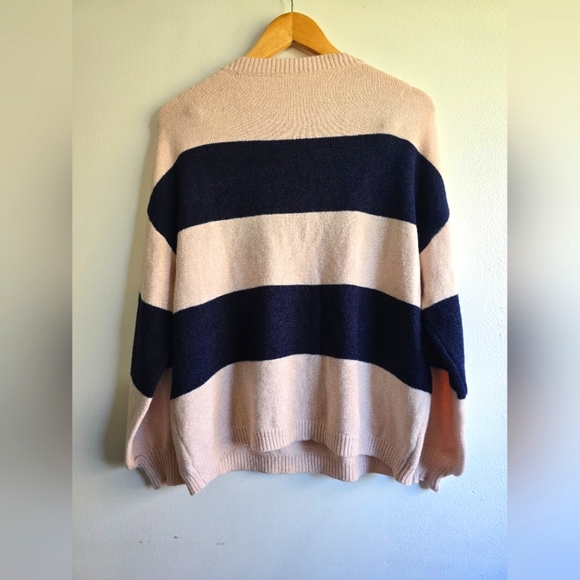 Dreamers, Women's Striped Sweater, Midweight, Peach/Navy, Size XS (Oversized) - Picture 4 of 8